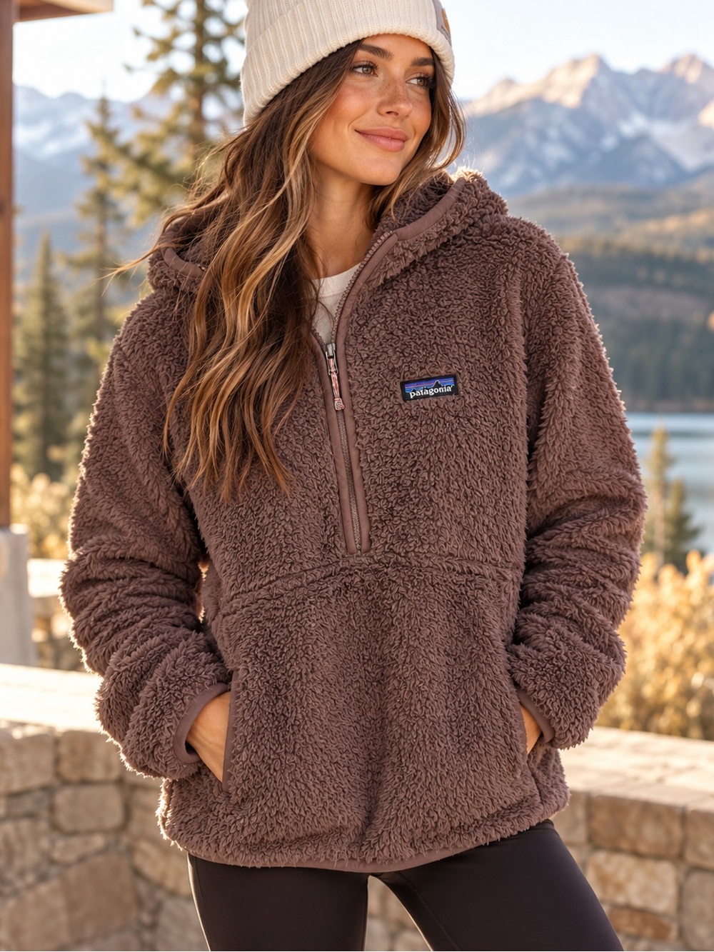 Patagonia Los Gatos Hooded Pullover XS Dusky Brown Sherpa Fleece Gorpcore